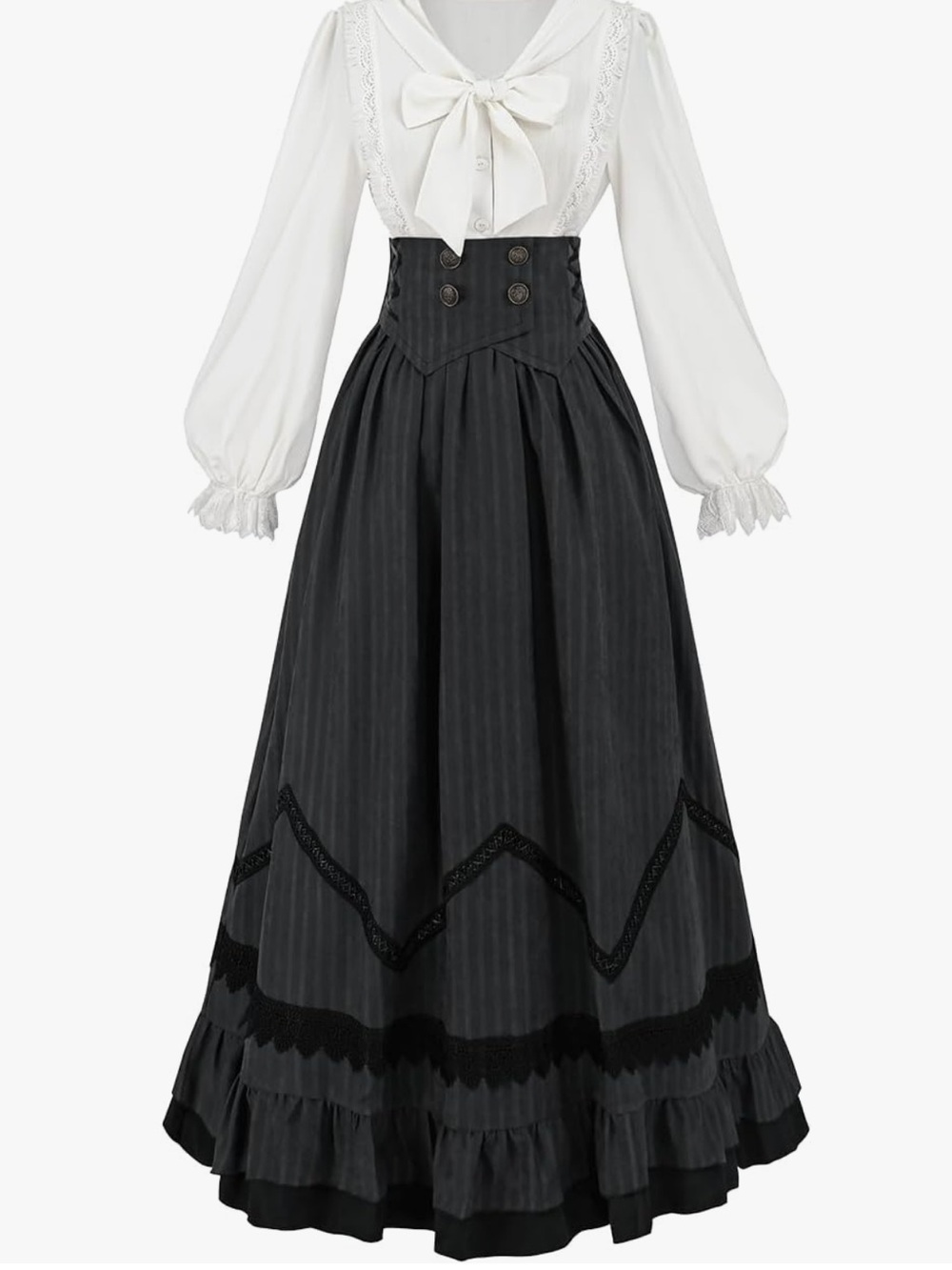 Victorian -Inspired High-Waisted Black skirt and white blouse
